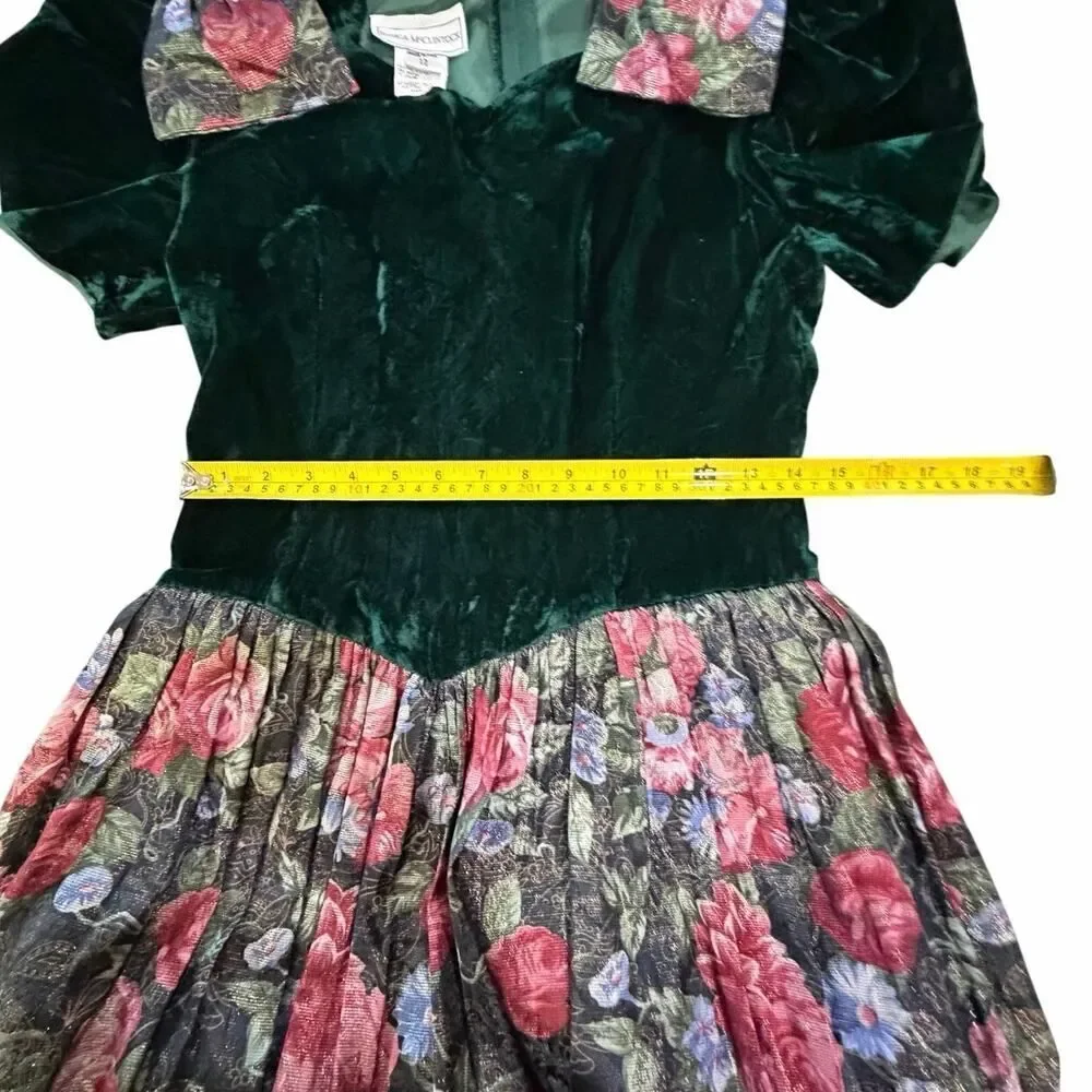 VTG Jessica McClintock Velvet Metallic Floral Victorian Whimsigoth Dress Small